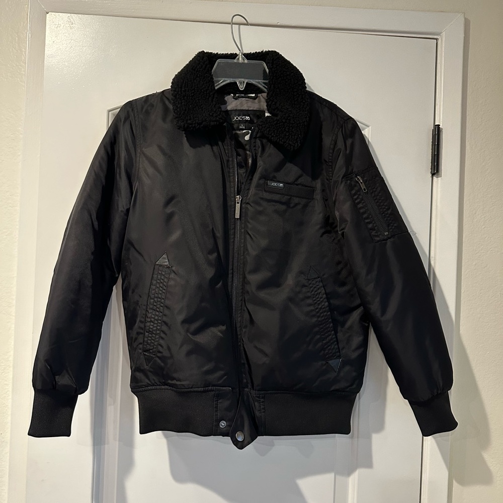 Joes Jeans heavy black bomber jacket / with army detail lining / pre-loved - Picture 1 of 12